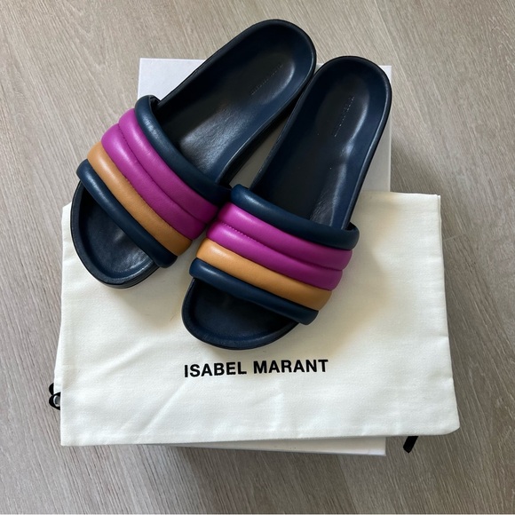 NEW in Box Isabel Murant Waikiki Helleah Striped Leather Slides Sandals Size 6 - Picture 2 of 10
